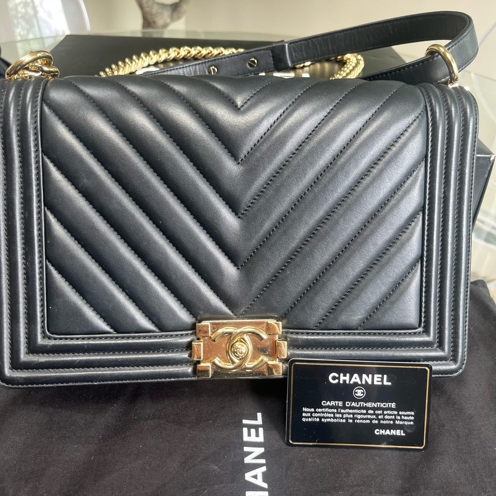 Chanel Boy Bag Chevron Flap Bag Medium Gold Hardware